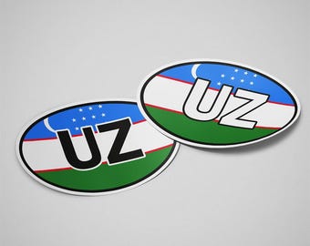 Uzbekistan Sticker Oval Flag Waterproof for Water Bootle, Car, Laptop, Helmet etc..