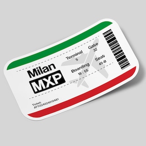 Milan Sticker, Ticket Airport Sticker, Travel Sticker Waterproof for Suitcase, Water Bootle, Car, Laptop, Helmet etc..