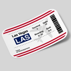 Pegatina de Las Vegas, pegatina de billete de aeropuerto, pegatina de viaje impermeable para maleta, bota de agua, coche, ordenador portátil, casco, etc.