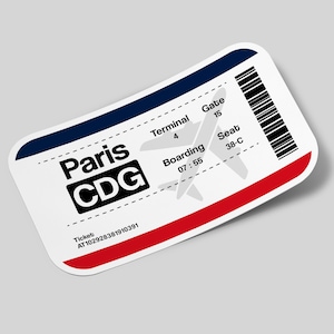 Pegatina de París, pegatina de billete de aeropuerto, pegatina de viaje impermeable para maleta, bota de agua, coche, ordenador portátil, casco, etc.