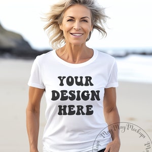 Gildan White 64000 Tshirt Mockup Grandma Mockup White T shirt Mock up Older Woman Gildan Tee Shirt White Mockup G640 T-Shirt Blank