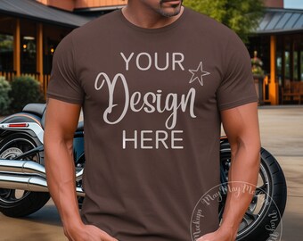 Male Mockup 3001 Tee Mockup Brown 3001 Bella Canvas Model Mockup Shirts Tee Mock Up Manly Shirts BellaCanvas Brown 3001 Mock Male Model