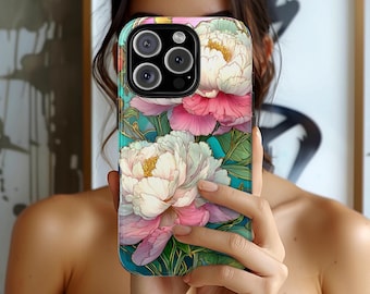 Floral Phone Case | Pink and White Peonies Phone Case for Iphone and Samsung Galaxy Phone