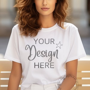 Gildan White T Shirt Mockup, Gildan Mockup Female, White Tee shirt Mockup, 64000 Mock Up, Female Model, Lifestyle Mockup, White Tshirt Blank
