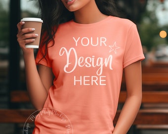 Bella Canvas 3001 Sunset 3001 Bella Canvas Mockup Female, Bella Tshirt Mockup, 3001 Mock Up, Sunset T Shirt Mockup Female Model Mockup