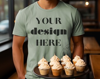 Male Model Gildan 64000 Sage Mockup Sage Tee Manly Mockup Baker Baking Sage Gildan Men's Tshirt Mockup Green T-Shirt Mock up Tshirt Blank