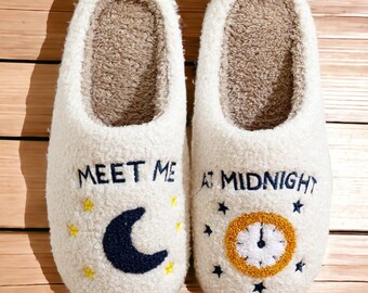 Meet Me At Midnight Slippers, Taylor Style Cozy Comfort, Embroidered Soft Slides, Taylor Swift Slippers, Gifts for Women, Mother's Day Gift