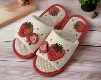 Cute Strawberry Plush Slippers, Women's Gift, Cozy Women's Winter House Slides with Furry Linen, Holiday Gifts for Women, Mother's Day Gift