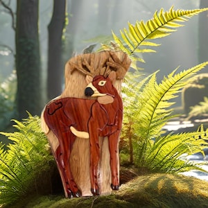 Standing Deer - Handcrafted Wooden Puzzle Box with Secret Compartment - All Natural Intarsia Wood Art