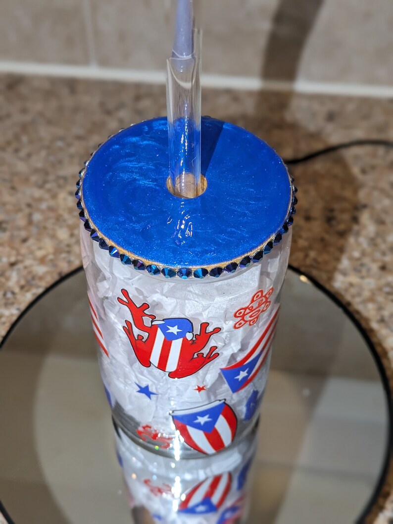 Puerto Rico Glass Tumbler With Straw and Bamboo Lid Puerto Rico Tumbler