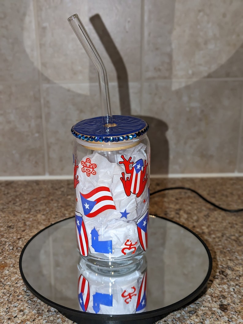 Puerto Rico Glass Tumbler With Straw and Bamboo Lid Puerto Rico Tumbler