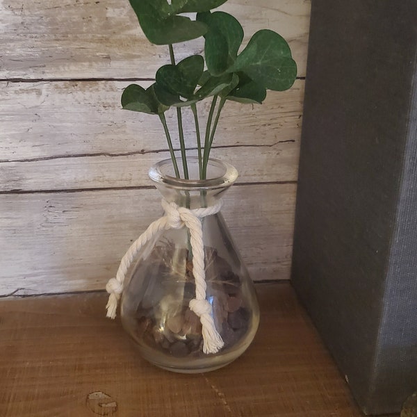 Lucky Teardrop Glass Bottle with Authentic Amber Seaglass & Shamrocks