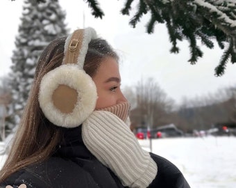 Calentadores de oídos para mujer, suaves y cálidos, orejeras de orejas de  gato, orejeras plegables para invierno