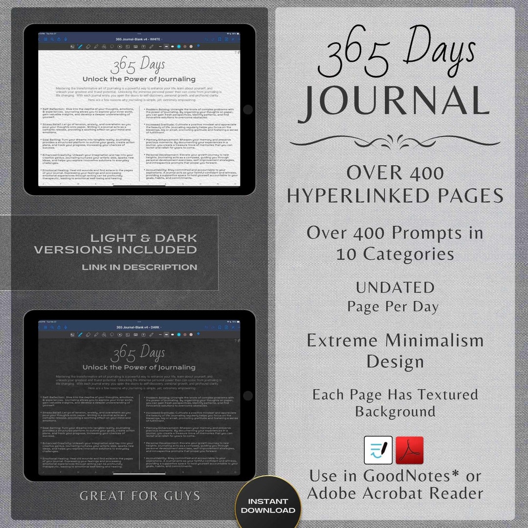 365 Journal Light Undated Journals for Men W/400 Writing Prompts an ...