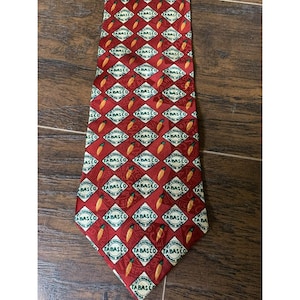 Vintage Tabasco Red/White/Green abstract soft silk tie Kitsch Spice Lover
