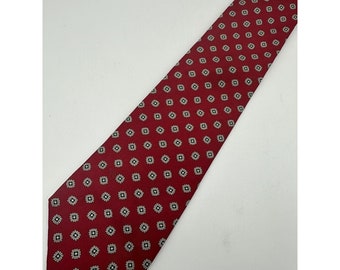 VTG Designer Ties Silk Mens Neck Tie Traditionalist Red White Squares Jewel Dots
