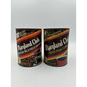 Maryland Club 13 oz Coffee Cans Perk-o-Lectric Filter Blend Vintage Advertising Retro Americana Coffee Bar