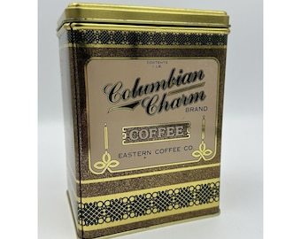 Vintage Columbian Charm Brand Eastern Coffee Co. Tin VTG Advertising Coffee Bar