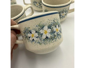7x LENOX Temper-Ware DEWDROPS Coffee Cups Vintage 1970's Stoneware Retro Kitchen