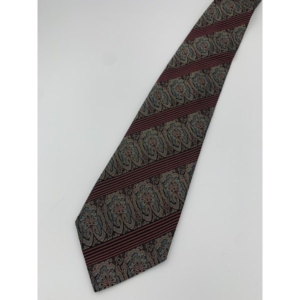 VTG Mickey Spatz Maroon, Blue, Tan Striped Paisley Mens Necktie Silk FREE SHIP