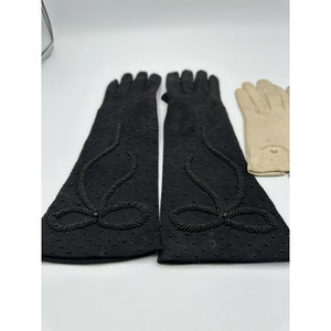 Vintage Black Beaded Gloves Stretch Nylon One Size with Leather Driving Gloves