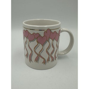 VTG 1994 Pink & White J.I.I. Balloon Heart Coffee Cup Mug Mom Grandma Valentines