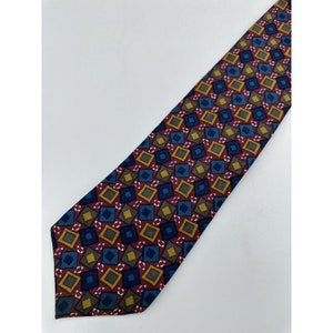 Stafford Retro Atomic Squares Red Blue Gold VTG Designer Ties Silk Mens Necktie