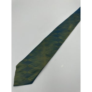 VTG Designer Ties Mens Necktie Wemlon By Wembley 1960&#39;s Abstract Green Metallic