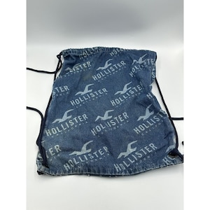 Early 2000&#39;s HOLLISTER Denim Blue Bold Logo Shoulder Drawstring Bag POP ROCK