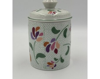 Vintage Germaine Monteil Ceramic Japanese Canister Jar With Lid Floral Decor