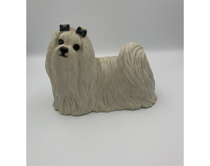 Vintage Sandicast Maltese Dog Doorstop 1987 Signed Sandra Brue 157 Sculpture USA Etsy