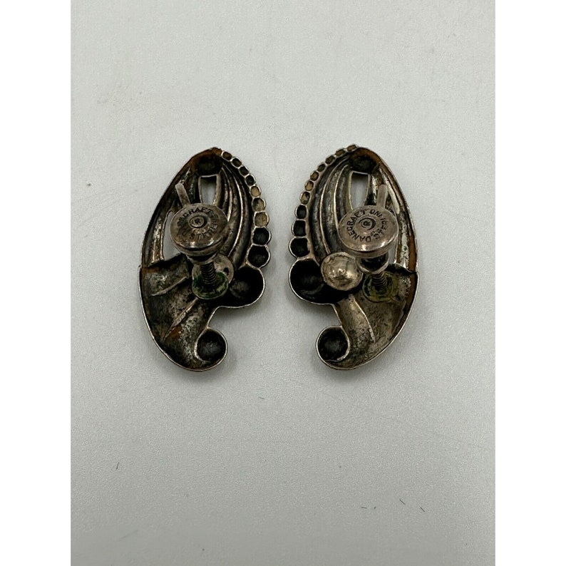 VTG Art Nouveau Danecraft Sterling Silver Screw Back Earrings Art Deco 20's 5g image 8