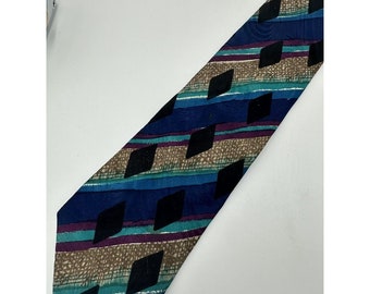 Bugatti Brown Blue Purple Striped 80s VTG Designer Tie Silk Mens Necktie Classic