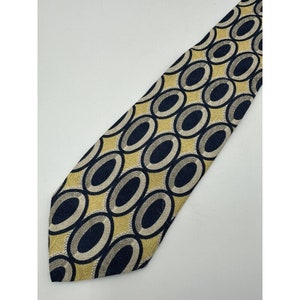 XMI Blue Yellow Abstract Geometric VTG Designer Ties Silk Mens Necktie Classic