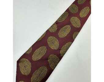 Andrew Fezza Fingerprints Maroon Gold Abstr VTG Designer Ties Silk Mens Necktie