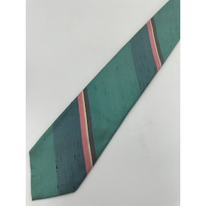 Robert Talbott Retro Mint Green Pink Stripe VTG Designer Ties Silk Mens Necktie