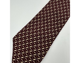 VTG Designer Ties Silk Mens Neck Tie Formal Perry Ellis Red Gold Abstract Geometric