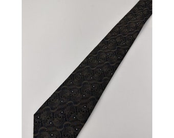 Vintage Designer Ties WELCH MARGETSON LONDON Jacquard Abstract Geometric Tie Tiew Brown Black Silk