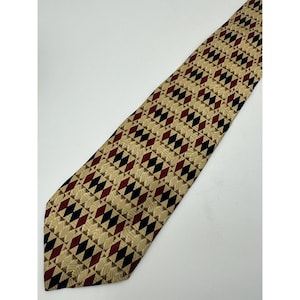 XMI Beige Red Blk Diamond Geometric VTG Designer Ties Silk Mens Necktie Classic Western Tie Western Waer Country