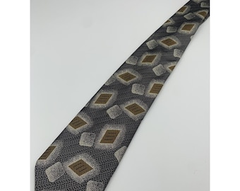 VTG Robert Talbott Tie Best of Class Gray Brown Tan Geometric Silk Hand Made USA