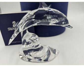 SWAROVSKI Crystal Dolphin Wave Riding 24K Gold Plated Crystocraft