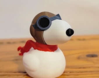 Fighter Pilot Snoopy Duck Figure: 3D-Printed Plastic, Red Scarf, Goggles – Jeep Enthusiast Collectible