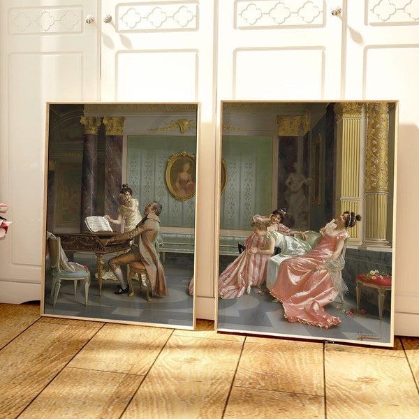Set of 2 Vintage Women Prints Female in Art Victorian Antique Paintings Regency Wall Decor Downloadable Art