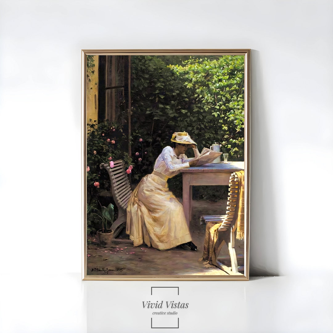 Woman Reading Portrait Vintage Art Print Antique Oil Painting Bedroom ...