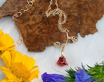 Collar vintage de rosas en bolsa de regalo - Collar de rosas de La Bella y la Bestia - Collar de elfo - Joyas bonitas - Accesorios en un bonito conjunto de regalo