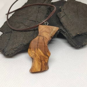 Olive Wood Necklace - Hand carved wooden Pendant - Wooden Rustic Farmhouse Jewelry - Reclaimed Wood from Olive Trees