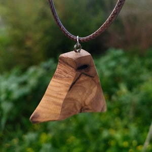 Olive Wood Necklace - Hand carved wooden Pendant - Wooden Rustic Farmhouse Jewelry - Reclaimed Wood from Olive Trees