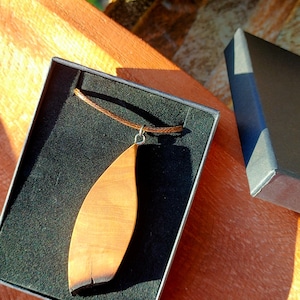 Olive Wood Necklace in Gift Box - Hand carved wooden Pendant - Wooden Rustic Farmhouse Jewelry - Reclaimed Wood from Olive Trees