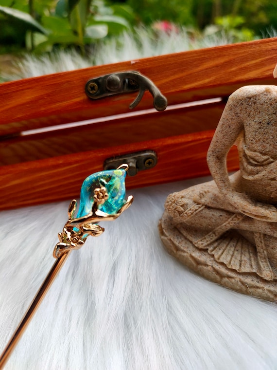Vintage Metal Hairpin in Wooden Box - Elf Hair Stick - Hair  display picture 1