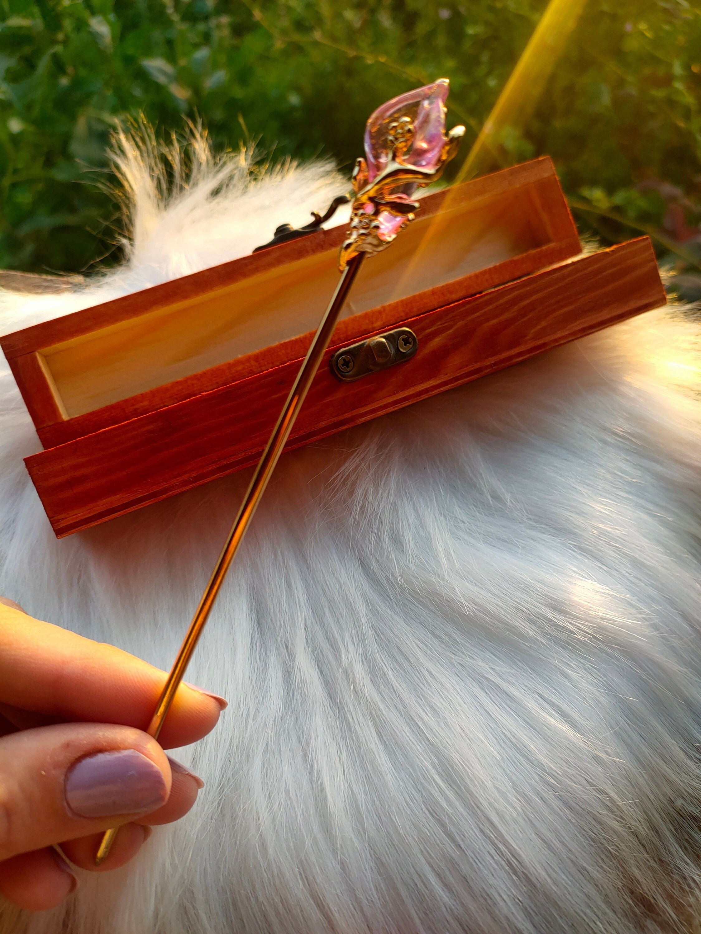 Vintage Metal Hairpin in Wooden Box - Elf Hair Stick - Hair  display picture 1